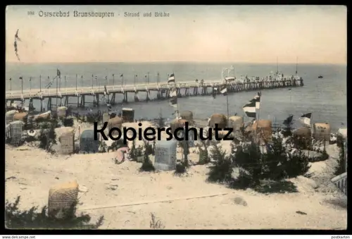 ALTE POSTKARTE OSTSEEBAD BRUNSHAUPTEN I. M. STRAND UND BRÜCKE Kühlungsborn cpa AK Ansichtskarte postcard