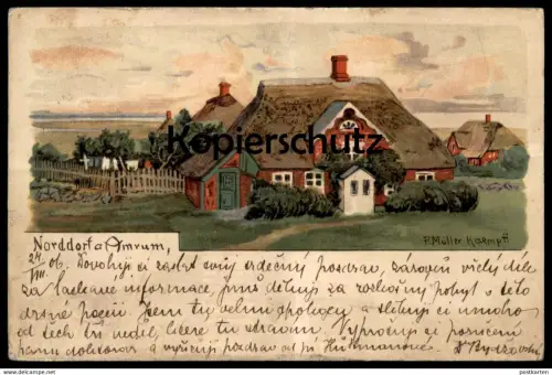 ALTE LITHO POSTKARTE INSEL AMRUM NORDDORF BAUERNHAUS PAUL MUELLER-KAEMPFF Haus Kate Ansichtskarte AK cpa postcard