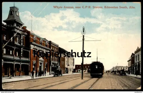 ALTE POSTKARTE WHYTE AVENUE NEAR C. P. R. STATION EDMONTON train tram Canada Kanada cpa postcard AK Ansichtskarte