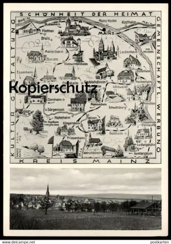 ALTE POSTKARTE FINTHEN LANDKARTE KREIS MAINZ DRAIS OBERALM ZORNHEIM SELZEN DAHLHEIM ESSENHEIM EBERSHEIM LÖRZWEILER
