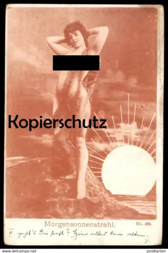 ALTE KÜNSTLER POSTKARTE MORGENSONNENSTRAHL Frau femme seins nus nude breast woman nudity sun cpa postcard Ansichtskarte