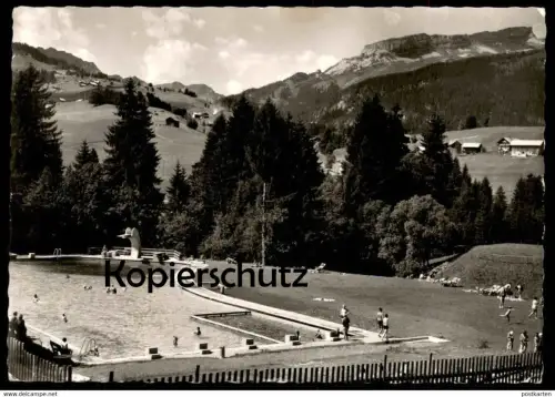 ÄLTERE POSTKARTE RIEZLERN SCHWIMMBAD FREIBAD BAD KLEINWALSERTAL Stempel Sondertarif Ansichtskarte AK postcard cpa