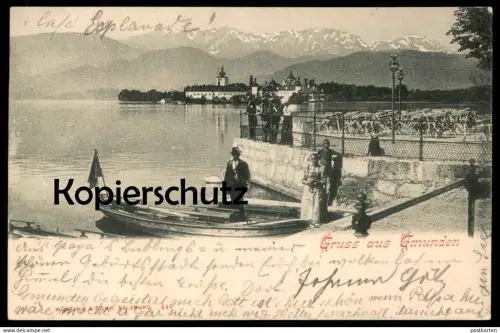 ALTE POSTKARTE GRUSS AUS GMUNDEN 1901 Botte Ehepaar Verfasser schreibt aus Café Esplanade Ansichtskarte AK cpa postcard