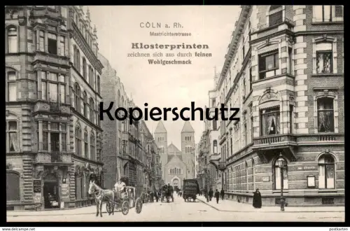 ALTE POSTKARTE CÖLN MAASTRICHTER STRASSE MAGGI SCHILD KUTSCHE MÖBELFABRIK BOVENSCHEN DECORATIONSGESCHÄFT Köln AK