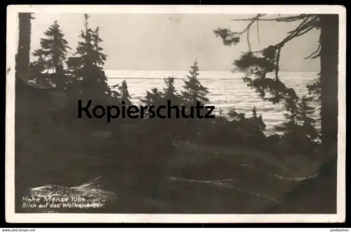 ALTE POSTKARTE HOHE MENSE BLICK AUF DAS WOLKENMEER Wolke Wolken clouds Orlica Vrchmezi Sudeten Ansichtskarte postcard AK