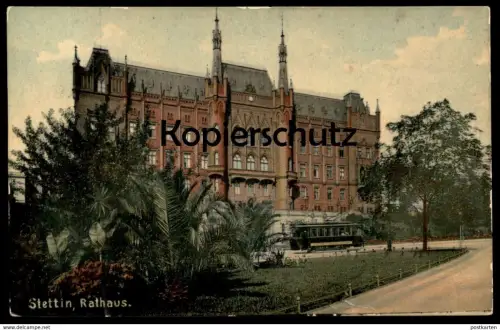 ALTE POSTKARTE STETTIN RATHAUS STRASSENBAHN Tram tramway Pommern Szczecin AK Ansichtskarte cpa postcard