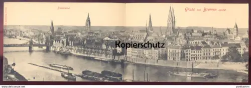 ALTE POSTKARTE GRUSS AUS BREMEN SENDET PANORAMAKARTE SYSTEMKARTE PANORAMA ZWEI KARTEN TOTAL Ansichtskarte cpa postcard