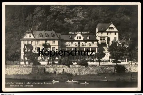 ALTE POSTKARTE LAHNTERRASSEN HOTEL SCHÖNE AUSSICHT NASSAU Kanu Kayak canoe postcard Ansichtskarte cpa AK