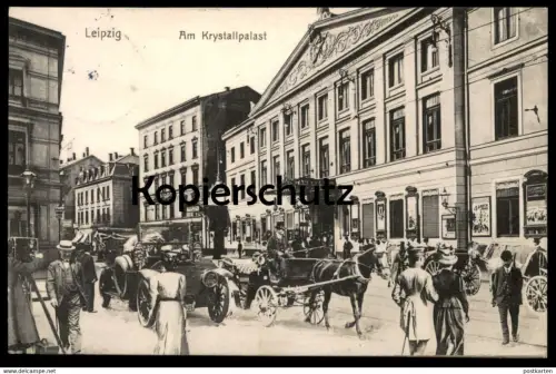 ALTE POSTKARTE LEIPZIG AM KRYSTALLPALAST FOTOGRAF PHOTOMONTAGE KUTSCHE AUTO Fotomontage montage photo cpa postcard AK