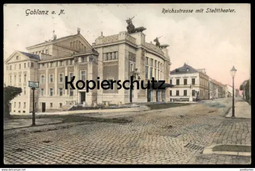 ALTE POSTKARTE GABLONZ AN DER NEISSE REICHSSTRASSE MIT STADTTHEATER Theater Jablonec nad Nisou Ansichtskarte AK cpa
