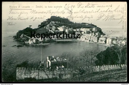 ALTE POSTKARTE SESTRI LA BAIA AUSTRALE RIVIERA DI LEVANTE Bucht Strand plage beach Stempel Hotel d'Europe Ansichtskarte