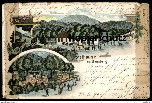 ALTE LITHO POSTKARTE GRUSS AUS DEM FORSTHAUSE BLOMBERG WITWE SCHEMMEL 1898 Forsthaus AK Ansichtskarte cpa postcard