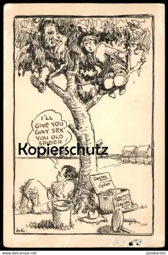 ALTE KARTE HUMOR I'LL GIVE YOU GAY SEX YOU OLD SPIDER GAYSEC CYDER GAYMEN humour cpa postcard