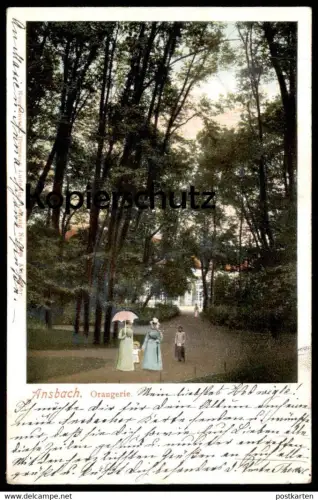 ALTE POSTKARTE ANSBACH ORANGERIE 1902 FRAUEN MIT SCHIRM umbrella parapluie Ansichtskarte AK cpa postcard