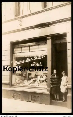 ALTE FOTO POSTKARTE MILCHLADEN GESCHÄFT BUTTER EIER KÄSE MILCH VERM. KÖLN milk eggs cheese Ansichtskarte photo postcard