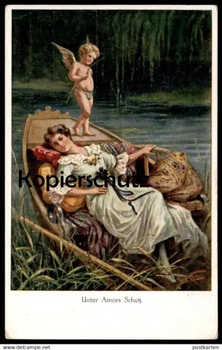 ALTE POSTKARTE ENGEL ANGEL ANGE AMOR AMOURS PFEIL UND BOGEN LIEBESPFEIL UNTER AMORS SCHUTZ BILL FISHER Ansichtskarte