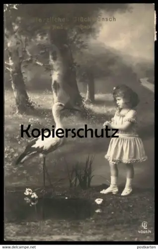 ALTE POSTKARTE GLÜCKWUNSCH ZUM FROHEN EREIGNIS STORCH MÄDCHEN KIND Geburt birth stork cigogne Ansichtskarte postcard