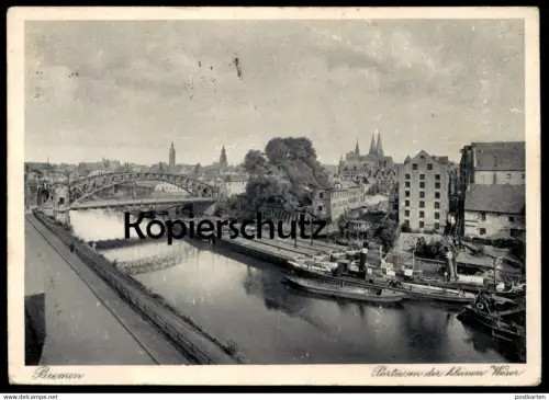 ALTE POSTKARTE BREMEN PARTIE AN DER KLEINEN WESER DAMPFER SCHIFFE FRACHTSCHIFF SCHIFF 1927 Ansichtskarte cpa postcard AK