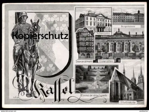 ALTE POSTKARTE KASSEL SOLDAT EHRENMAL KRIEGSAKADEMIE RESIDENZSCHLOSS REITER PFERD Cassel cpa postcard Ansichtskarte AK