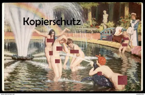 ALTE KÜNSTLER POSTKARTE LUDOVIC ALLEAUME LA DOUCHE IRISÉE BATH femme seins nus nude breast woman nudity cpa postcard AK