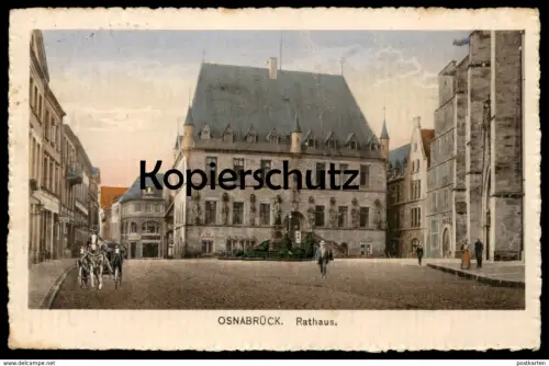 ALTE POSTKARTE OSNABRÜCK RATHAUS KUTSCHE MIT SCHIMMEL PFERD FELDPOST 1916 white horse cheval blanc AK cpa postcard