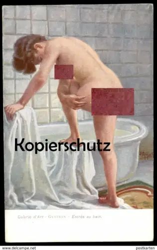 ALTE KÜNSTLER POSTKARTE GYATRAN ENTRÉE AU BAIN woman Frau femme seins nus nude breast woman nudity cpa postcard AK