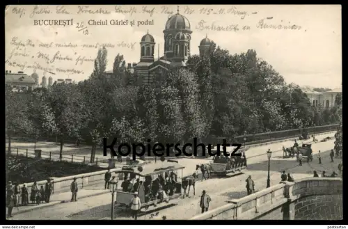 ALTE POSTKARTE BUCURESTI CHEIUL GARLEI SI PODUL Tram Pferdebahn Strassenbahn Bukarest Romania Bucharest Ansichtskarte