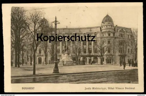 ALTE POSTKARTE BUKAREST JUSTIZ MINISTERIUM MIHAL VITESZU DENKMAL Bucuresti Romania Bucharest Ansichtskarte postcard cpa