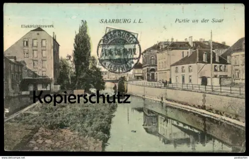 ALTE POSTKARTE SAARBURG I. L. ELEKTRIZITÄTSWERK PARTIE AN DER SAAR Ansichtskarte AK cpa postcard