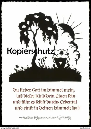 ÄLTERE KÜNSTLER POSTKARTE DU LIEBER GOTT IM HIMMEL KIND WIEGE GEBURT birth Baby Kind Scherenschnitt Silhouette cpa AK
