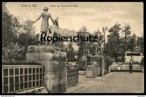 ALTE POSTKARTE CÖLN PARTIE AM DEUTSCHEN RING EINGANG SPIELPLATZ MÄDCHEN MIT REH JÜNGLING MIT PFERD HANS WILDERMANN Köln