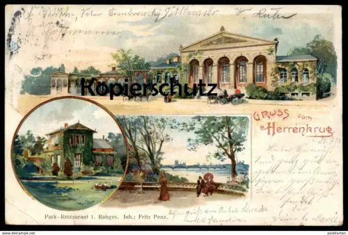 ALTE LITHO POSTKARTE MAGDEBURG GRUSS VOM HERRENKRUG PARK RESTAURANT 1. RANGES FRITZ PENZ Ansichtskarte postcard cpa AK