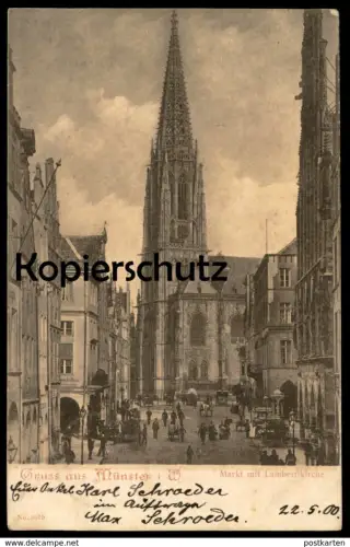 ALTE POSTKARTE GRUSS AUS MÜNSTER MARKT MIT LAMBERTIKIRCHE Ansichtskarte AK postcard cpa