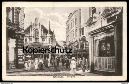 ALTE POSTKARTE OSNABRÜCK NICOLAIORT HETTLAGE & LAMPE CONRAD TACK J. KIEFER M. NIEMEYER Strassenbahn AK cpa postcard