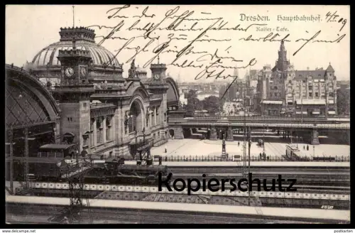 ALTE POSTKARTE DRESDEN HAUPTBAHNHOF KAISER-CAFÉ Bahnhof station gare Dampflok locomotive à vapeur steam train postcard
