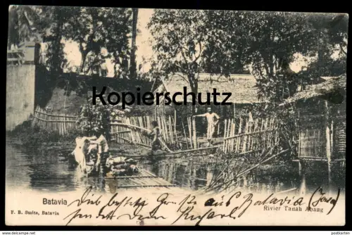 ALTE POSTKARTE BATAVIA RIVIER TANAH ABANG Jakarta Java Indonesia Indonesien washing clothes river postcard Ansichtskarte