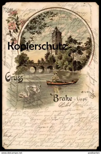 ALTE LITHO POSTKARTE GRUSS AUS BRAKE I. LIPPE SCHLOSS BRAKE 1899 LEMGO castle chateau Ansichtskarte AK cpa postcard