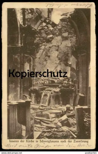 ALTE POSTKARTE SCHWEIGHAUSEN KIRCHE NACH DER ZERSTÖRUNG ALTAR SCHWEIGHOUSE THANN ALSACE ELSASS cpa Ansichtskarte AK