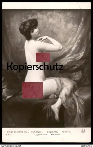 ALTE KÜNSTLER POSTKARTE A. CHARLET COQUETTE KOKETT COQUETTISH 1913 Frau femme seins nus nude breast woman nudity