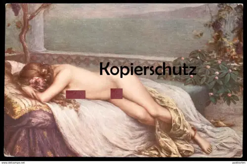 ALTE KÜNSTLER POSTKARTE ALONE VERLASSEN L'ABANDONNÉE L. RIDEL Frau femme seins nus nude breast woman nudity gilt edge