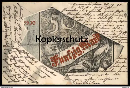 ALTE POSTKARTE GELDSCHEIN 50 MARK REICHSKASSENSCHEIN um 1882 money monnaie billet de banque bank note Geld cpa postcard