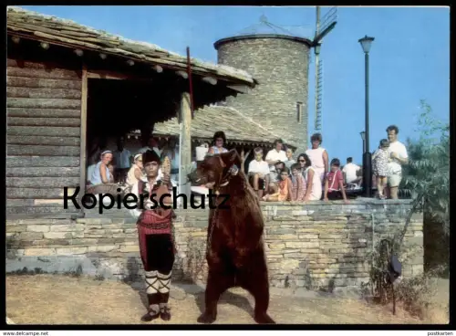 ÄLTERE POSTKARTE SLANTSCHEV BRJAG VOR DER WINDMÜHLE BÄR TANZBÄR MIT DOMPTEUR bear ours windmill postcard Ansichtskarte