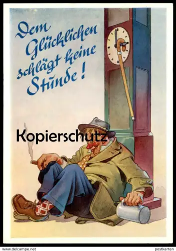 ÄLTERE POSTKARTE DEM GLÜCKLICHEN SCHLÄGT KEINE STUNDE RAUSCH ALKOHOL DRUNKEN beer alcohol bière alcool Uhr clock cpa AK