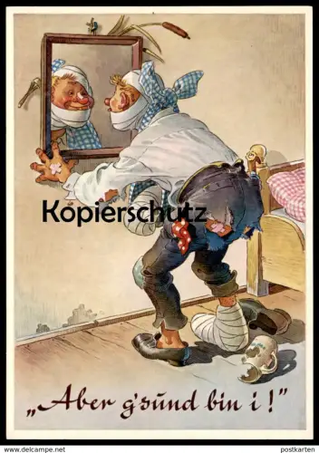 ÄLTERE POSTKARTE BAYERN ABER G'SUND BIN I! ALKOHOL DRUNKEN beer alcohol bière alcool Ansichtskarte postcard cpa AK