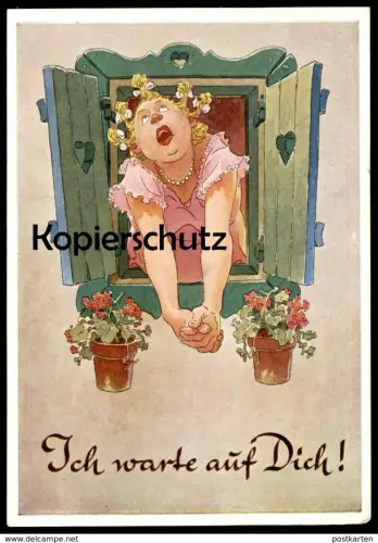 ÄLTERE POSTKARTE ICH WARTE AUF DICH! waiting for you love amour Frau woman femme Ansichtskarte AK postcard cpa
