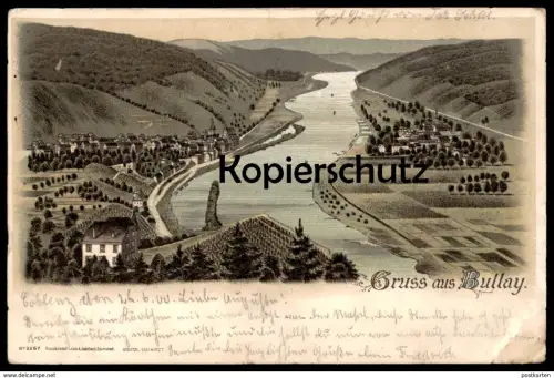 ALTE LITHO POSTKARTE GRUSS AUS BULLAY GESAMTANSICHT TOTALANSICHT PANORAMA ALF-BULLAY Mosel AK Ansichtskarte cpa postcard