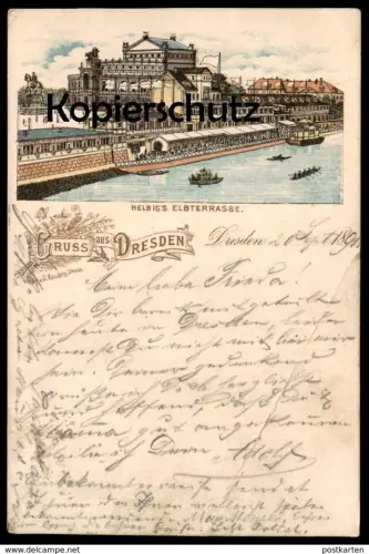 ALTE LITHO POSTKARTE GRUSS AUS DRESDEN 1891 HELBIG'S ELBTERRASSE TERRASSE Ansichtskarte AK cpa postcard
