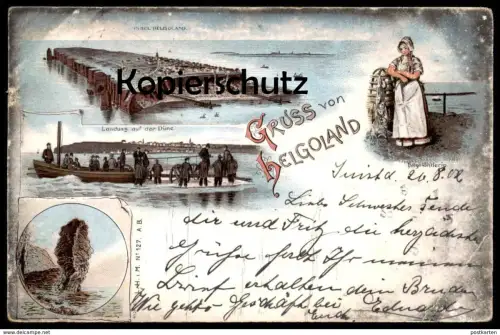 ALTE LITHO POSTKARTE GRUSS VON HELGOLAND LANDUNG AUF DER DÜNE HELGOLÄNDERIN Ansichtskarte AK postcard cpa