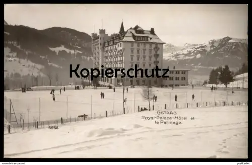 ALTE POSTKARTE GSTAAD ROYAL-PALACE HOTEL ET LE PATINAGE Eislaufen ice skating Schweiz Suisse postcard Ansichtskarte cpa
