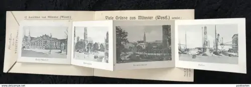 ALTE POSTKARTE VIELE GRÜSSE AUS MÜNSTER IN WESTFALEN 12 ANSICHTEN ALBUM MARIENPLATZ DOM HAFEN Ansichtskarte cpa postcard